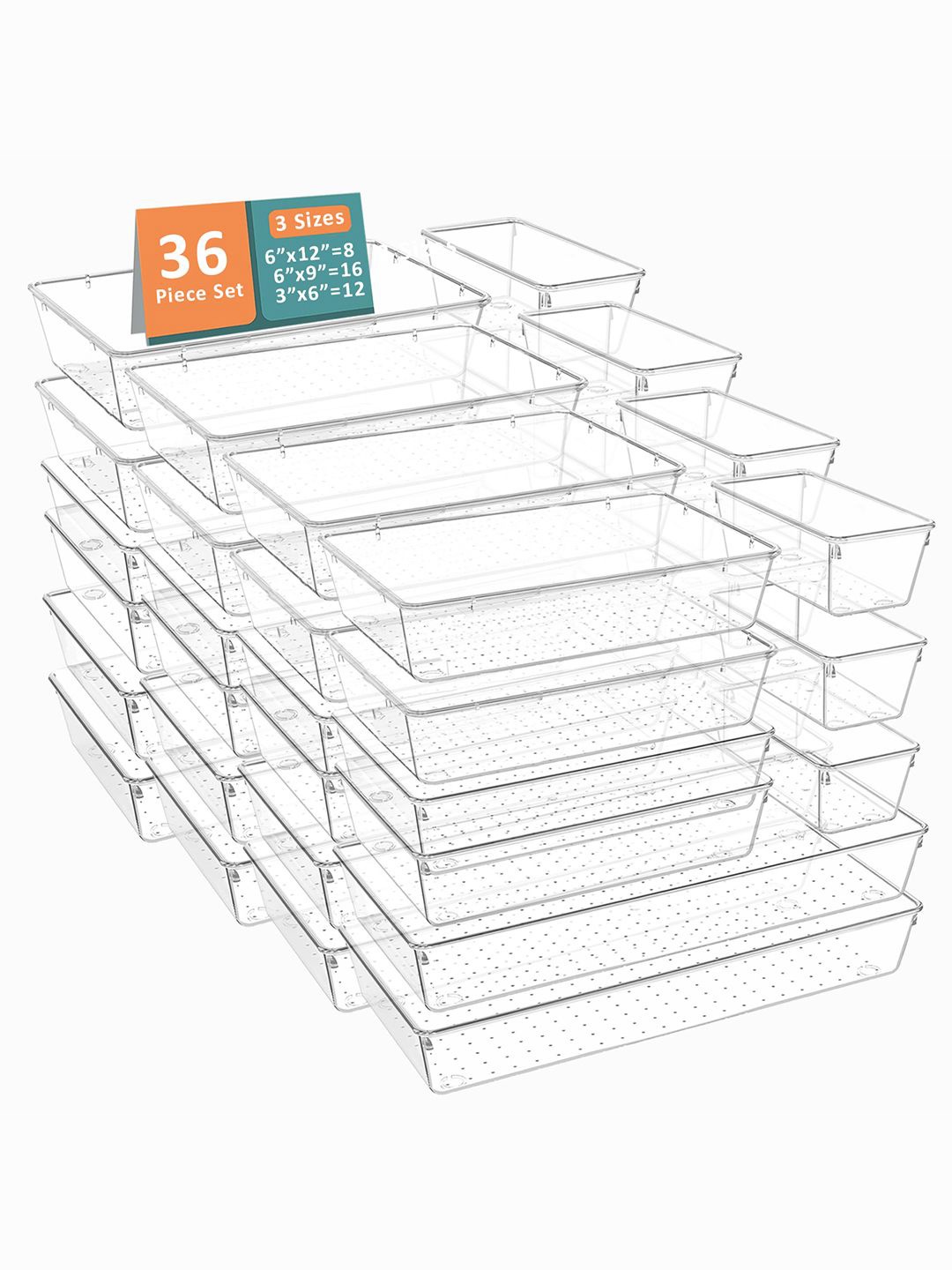 

Kuber Industries Transparent 36 Pieces Reusable Drawer Organisers Cosmetics Makeup