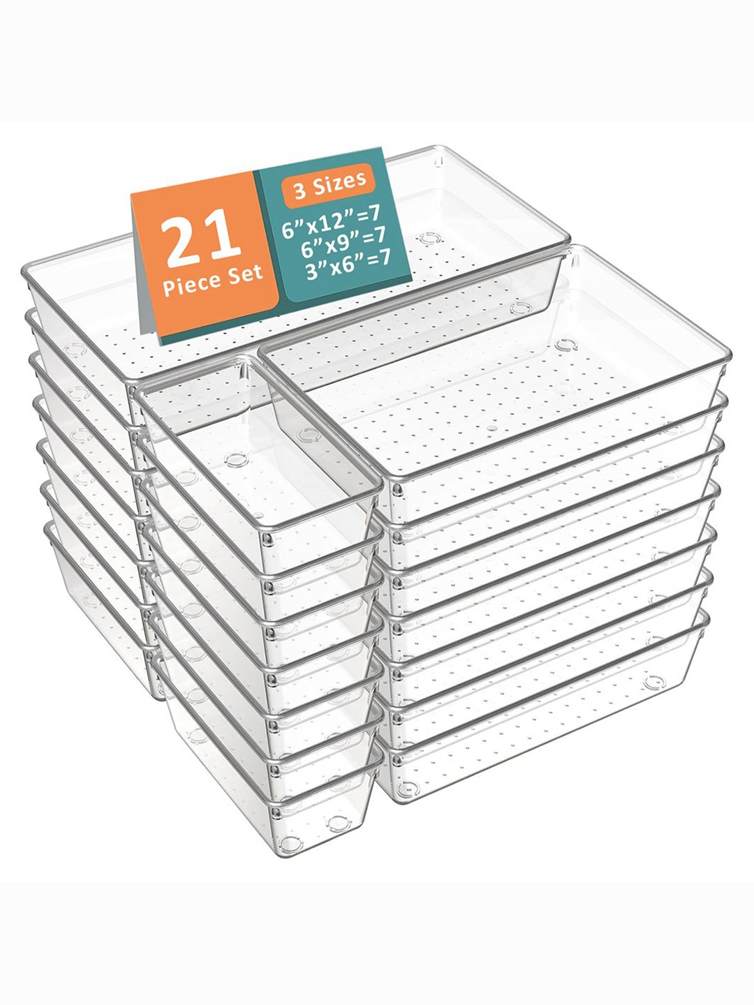

Kuber Industries Transparent 21 Pieces Reusable Drawer Organisers Cosmetics Makeup
