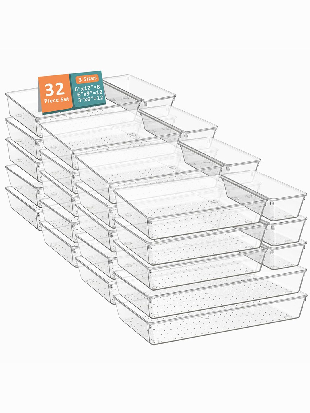 

Kuber Industries Transparent 32 Pieces Reusable Drawer Organisers Cosmetics Makeup