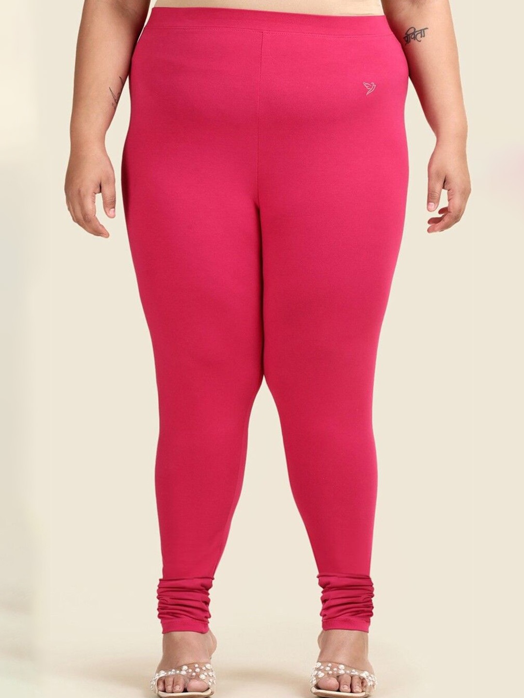 

TWIN BIRDS Plus Size Women Super Stretch Cotton Churidar Length Leggings, Pink