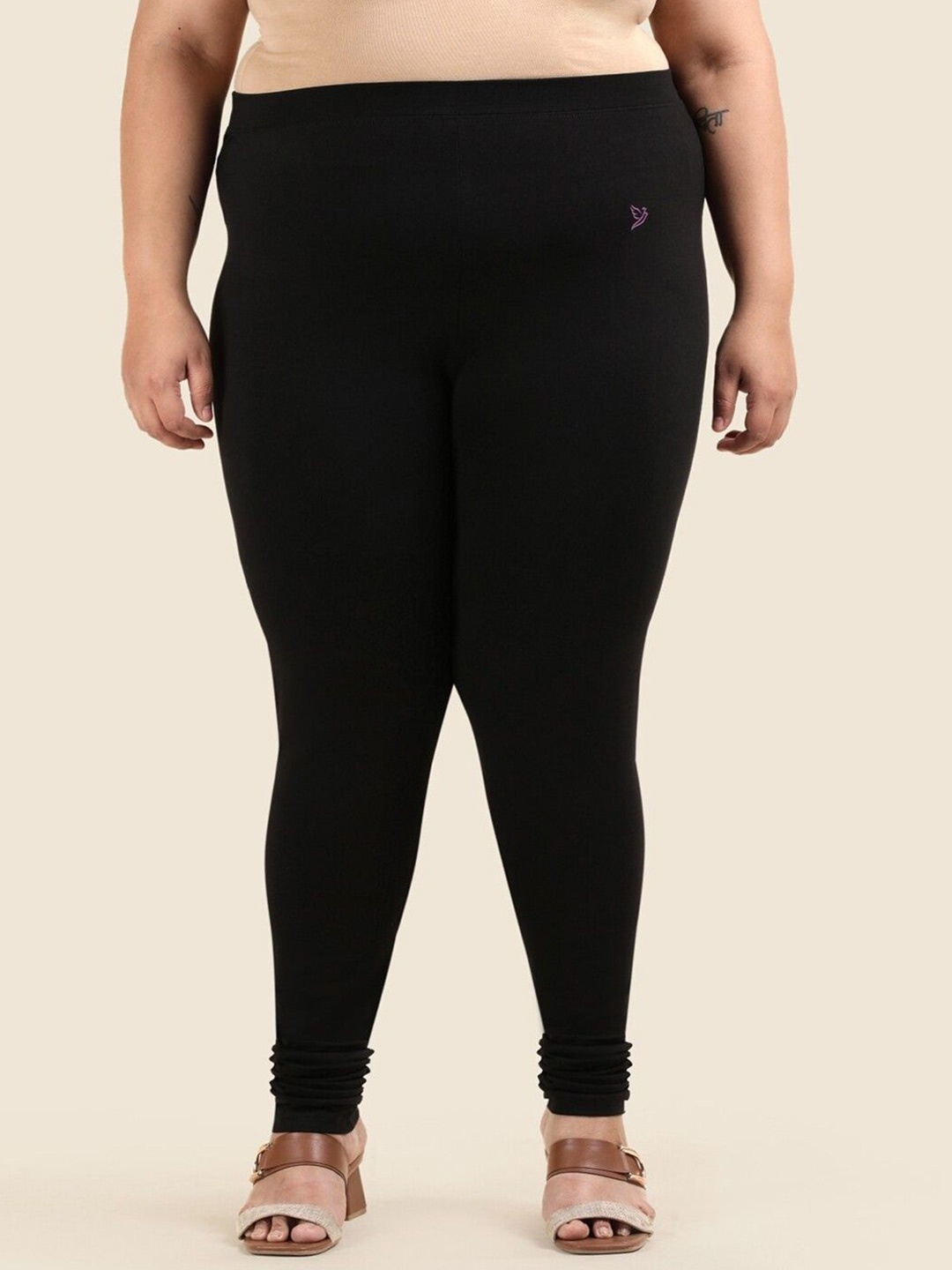 

TWIN BIRDS Plus Size Women Super Stretch Cotton Churidar Length Leggings, Black