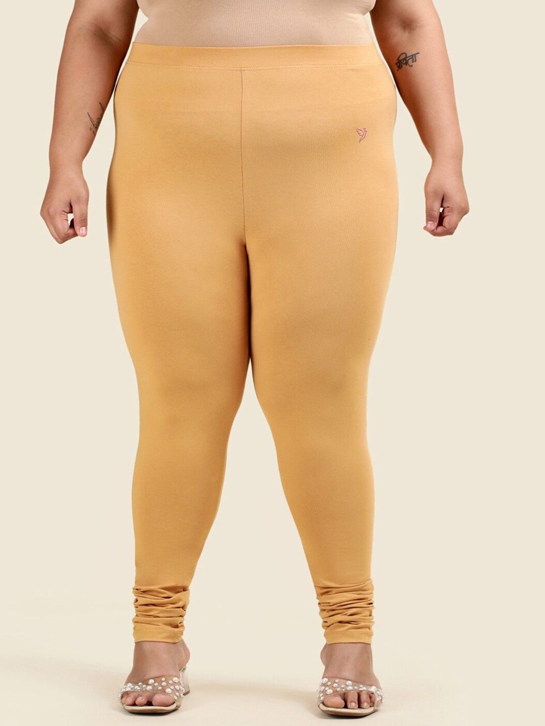 

TWIN BIRDS Plus Size Women Super Stretch Cotton Churidar Length Leggings, Beige