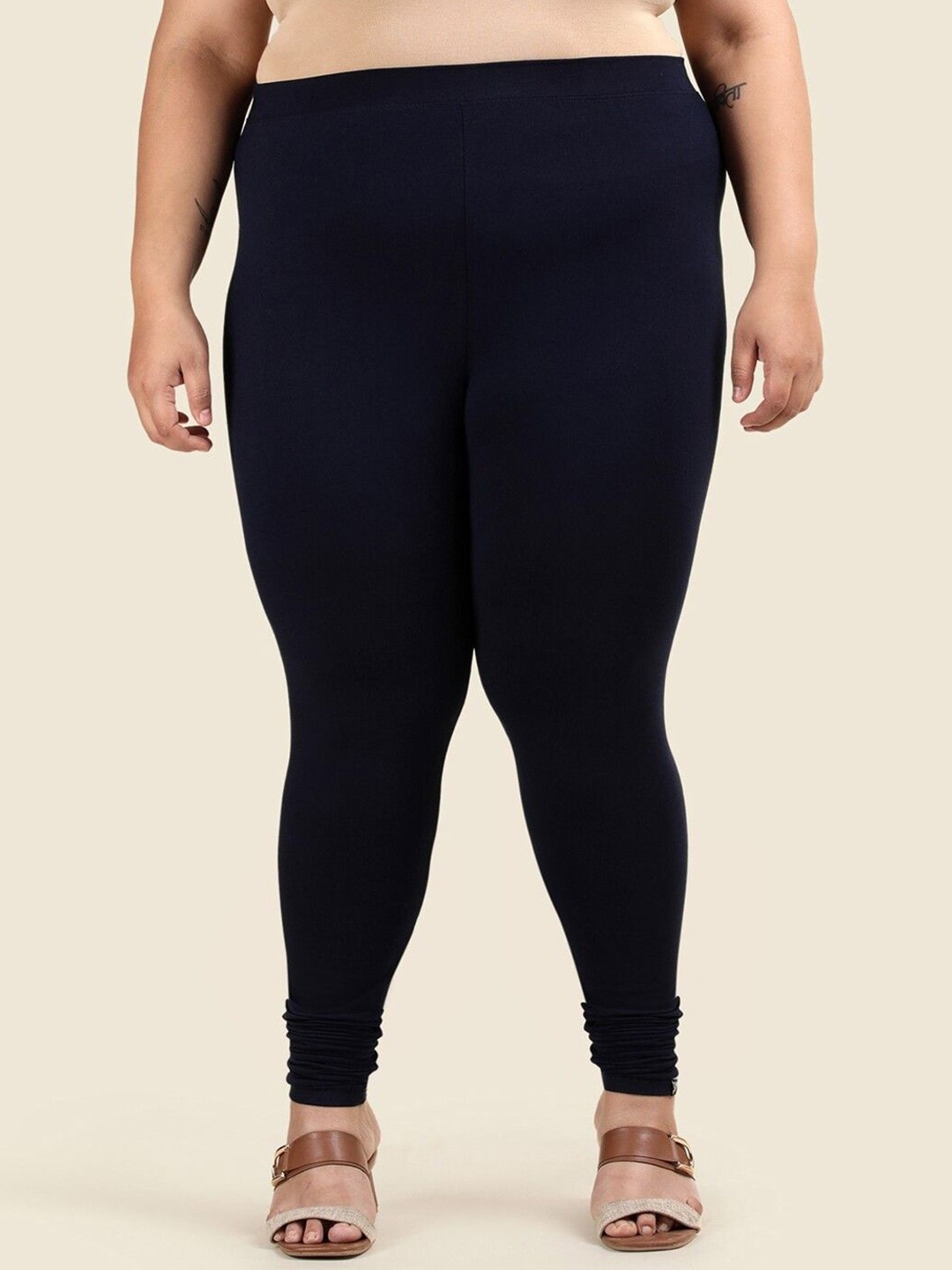 

TWIN BIRDS Plus Size Women Super Stretch Churidar Length Leggings, Blue