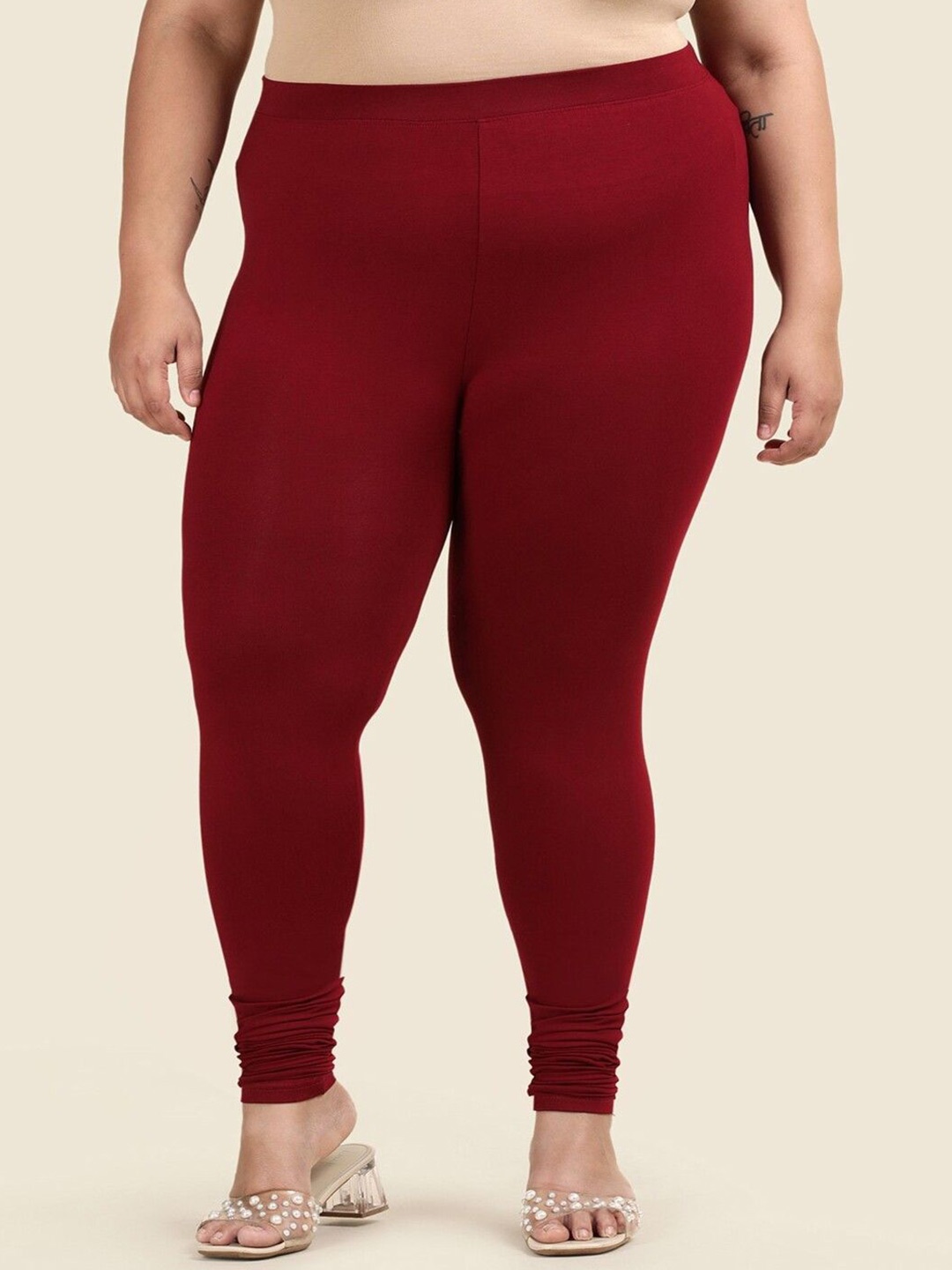 

TWIN BIRDS Plus Size Women Super Stretch Churidar Length Leggings, Maroon