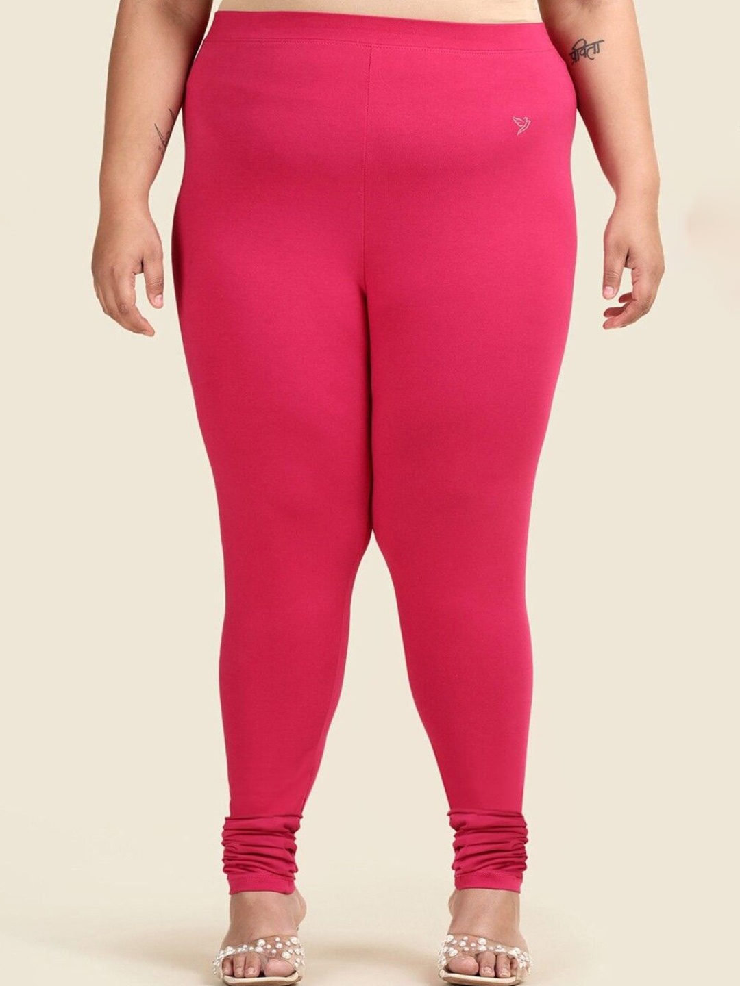

TWIN BIRDS Plus Size Women Super Stretch Cotton Churidar Length Leggings, Pink