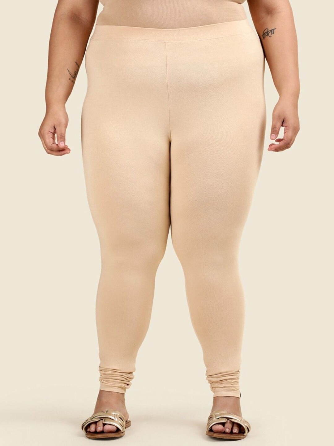 

TWIN BIRDS Plus Size Women Super Stretch Churidar Length Leggings, Beige