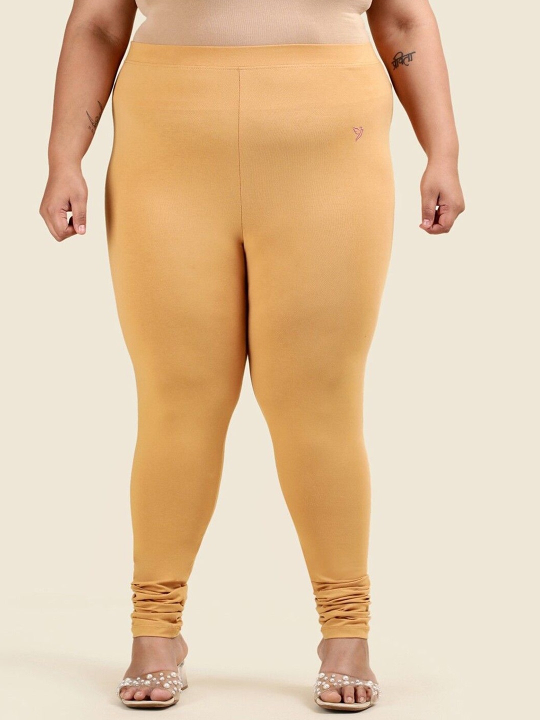 

TWIN BIRDS Plus Size Women Solid Super Stretch Cotton Churidar Length Leggings, Beige