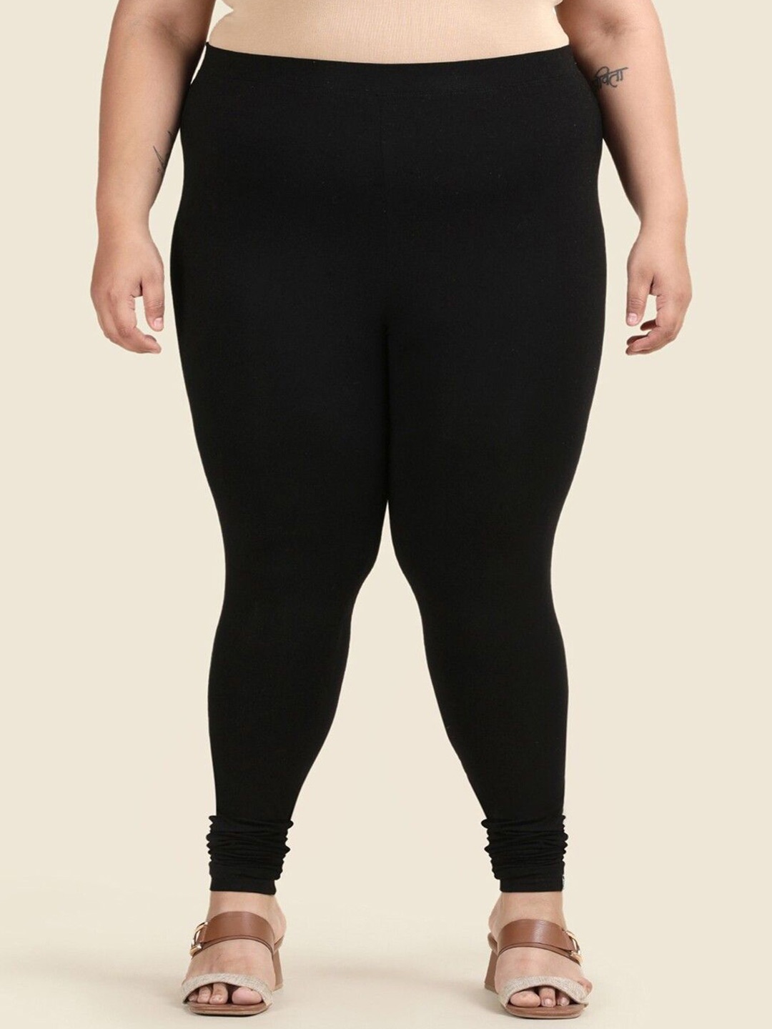 

TWIN BIRDS Plus Size Women Super Stretch Churidar Length Leggings, Black