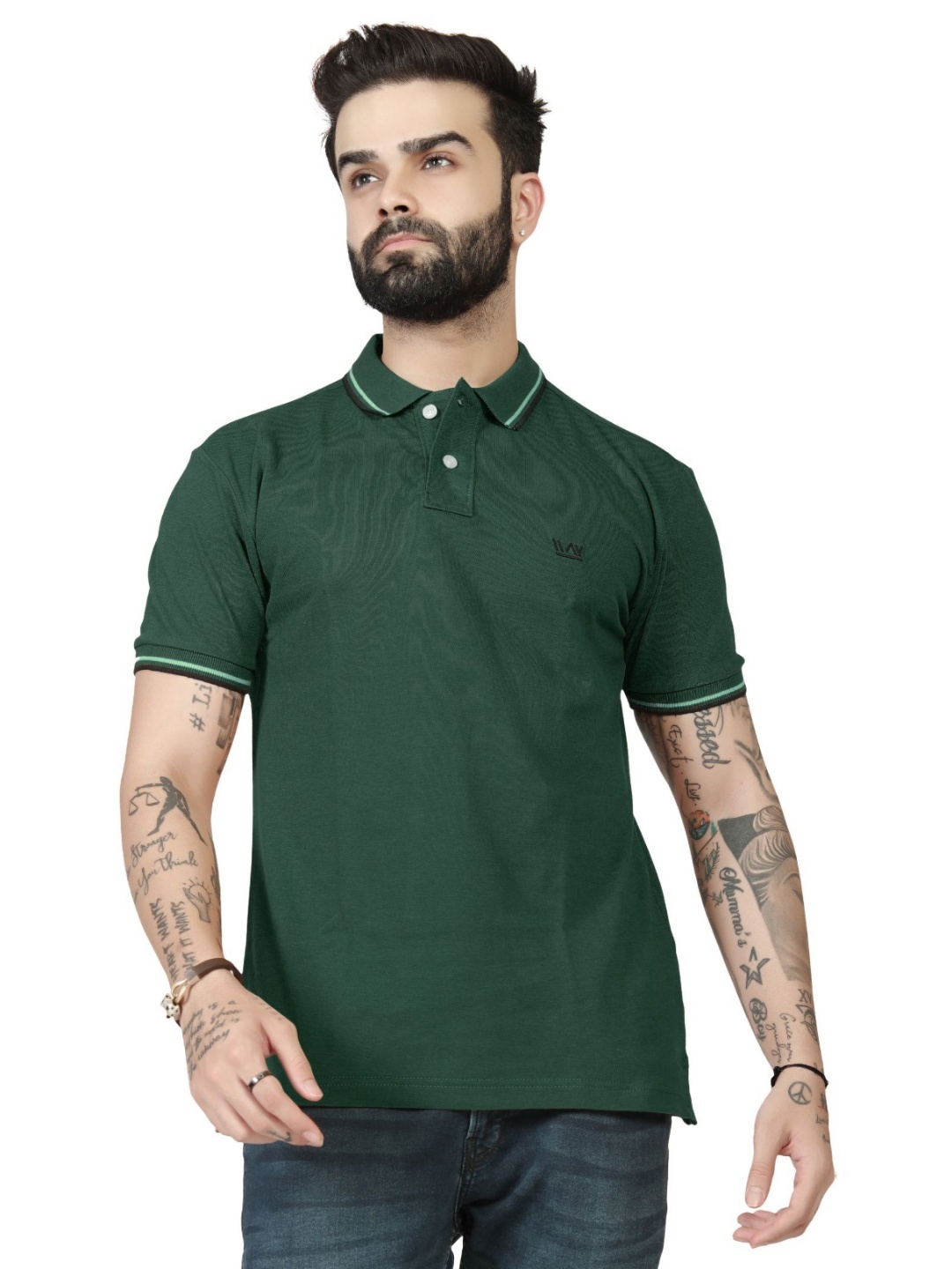 

WATAY Men Solid Polo Collar Pure Cotton T-shirt, Green