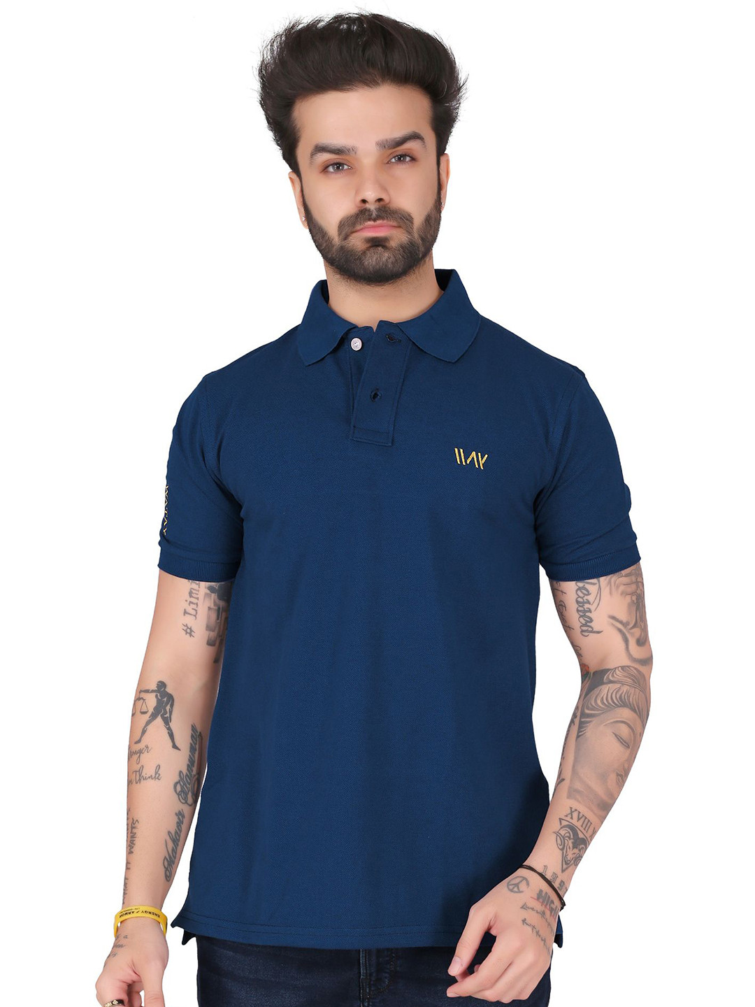

WATAY Men Brand Logo Polo Collar T-shirt, Blue