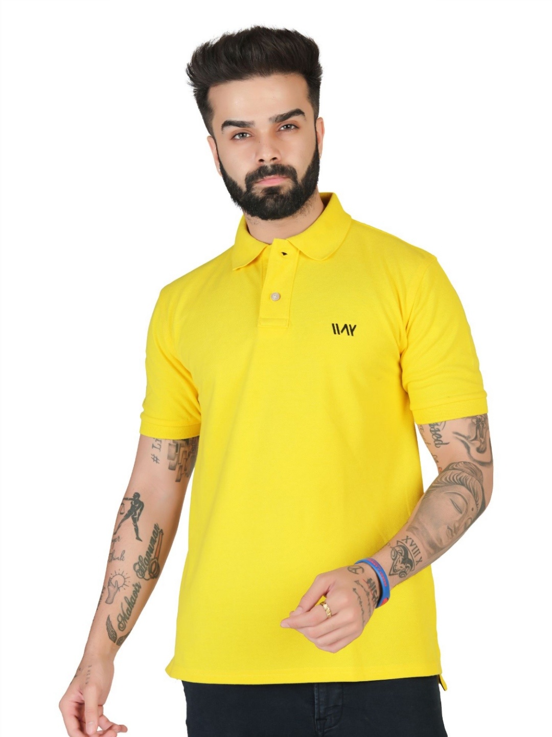 

WATAY Men Solid Polo Collar Pure Cotton T-shirt, Yellow