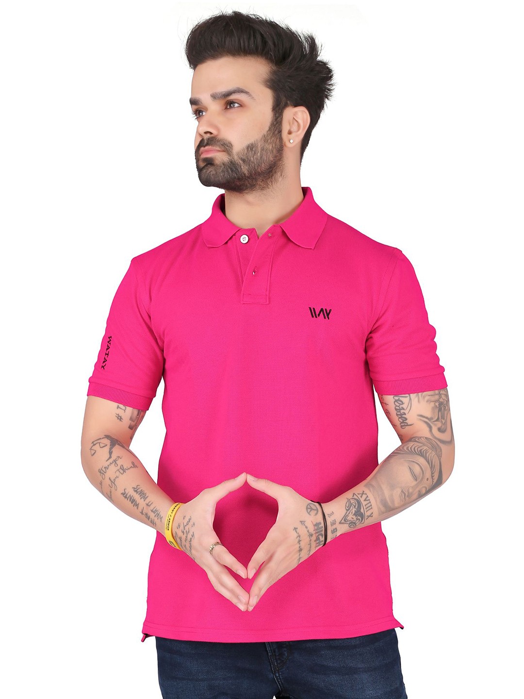

WATAY Men Solid Polo Collar Pure Cotton T-shirt, Pink