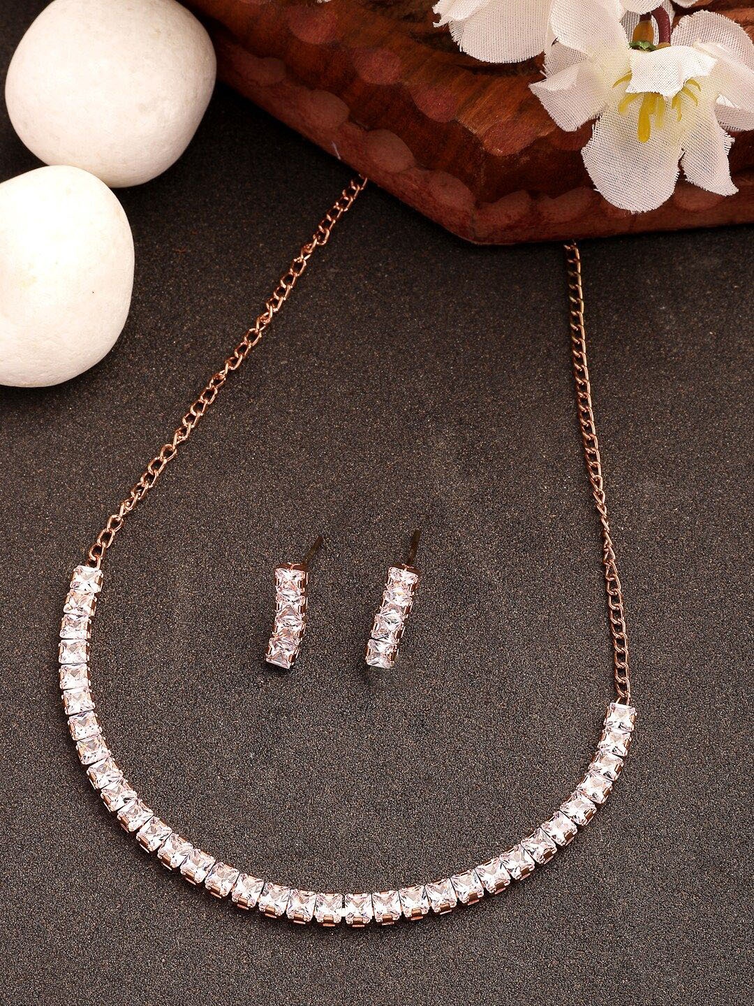

NVR Women Rose Gold-Plated CZ-Studded Jewellery Set