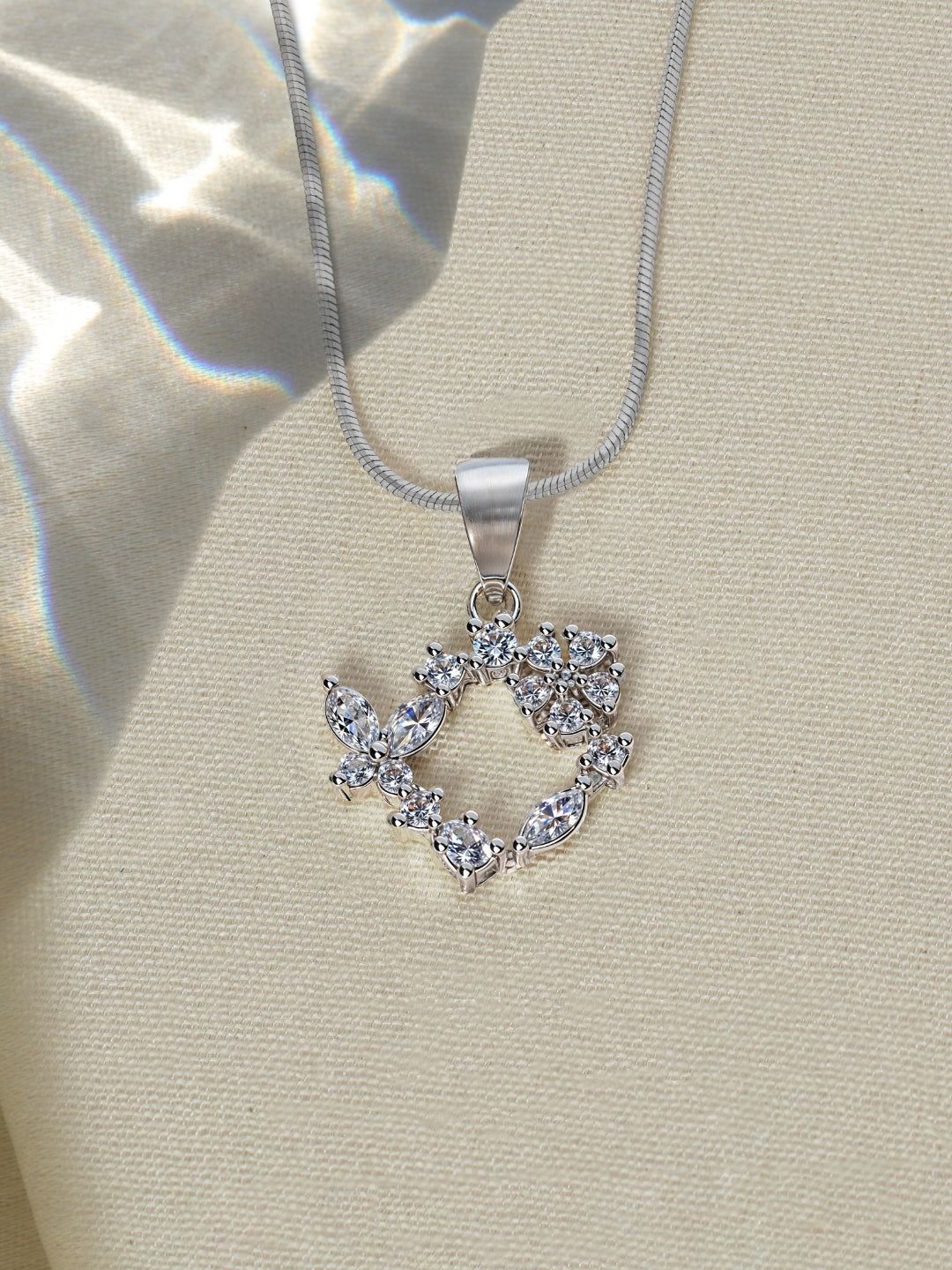 

HighSpark 925 Sterling Silver Cubic Zircon Studded Butterfly Wreath Pendant With Chain