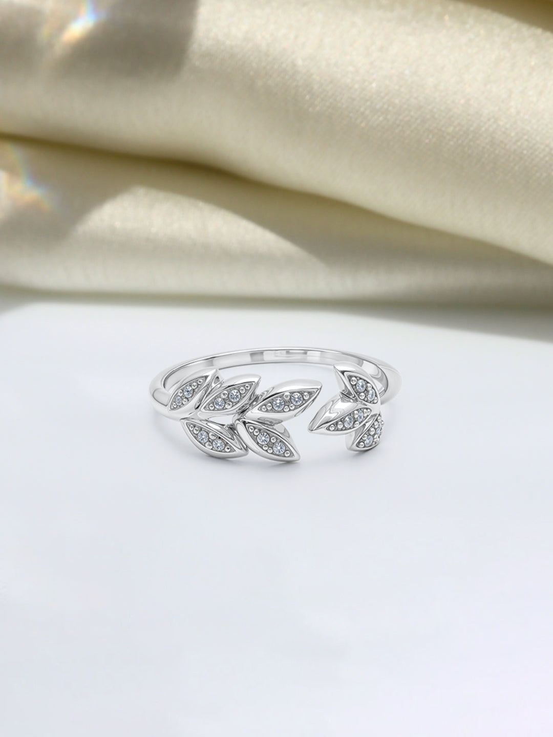 

HighSpark 925 Sterling Silver Plated Cubic Zirconia Leaf Adjustable Finger Ring