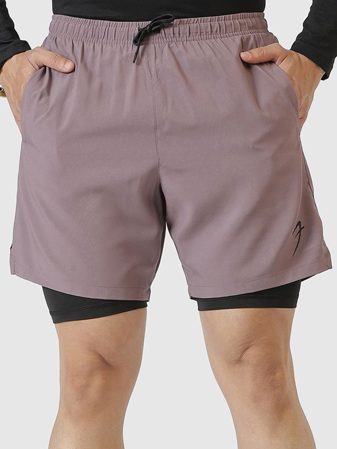 

FUAARK Double Layer 2 in 1 Sports Shorts with Inner Tights for Men with Pocket, Mauve