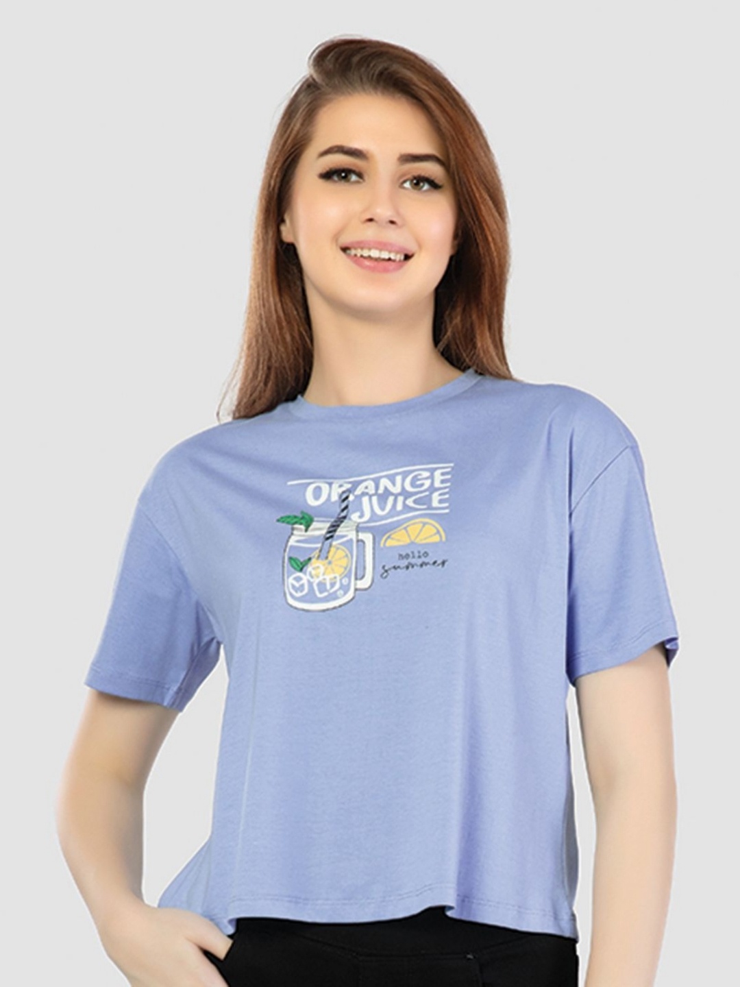 

Juliet Women Typography Printed Round Neck Cotton Relaxed Fit T-shirt, Blue