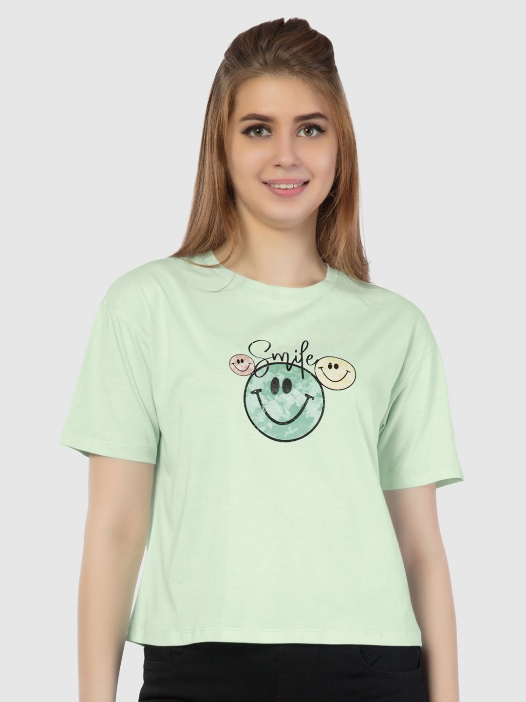 

Juliet Women Graphic Printed Round Neck Cotton Relaxed Fit T-shirt, Green