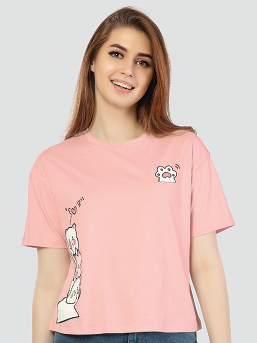 

Juliet Women Graphic Printed Round Neck Cotton Relaxed Fit T-shirt, Peach