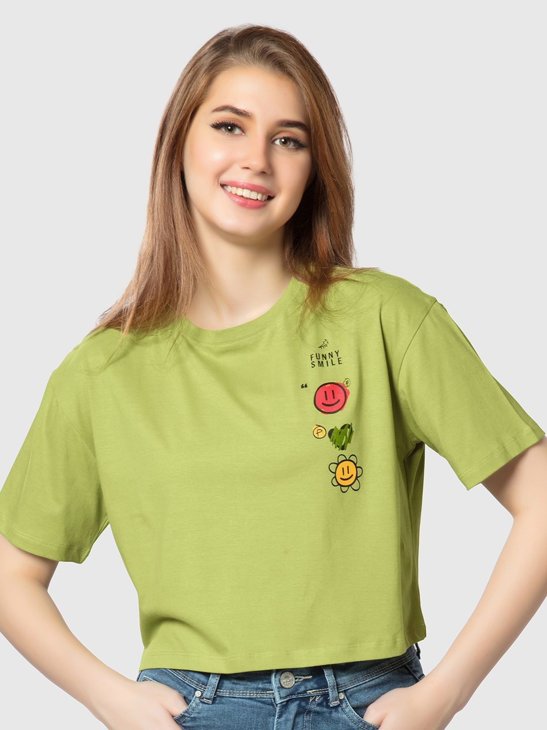 

Juliet Women Graphic Printed Round Neck Cotton Boxy T-shirt, Green