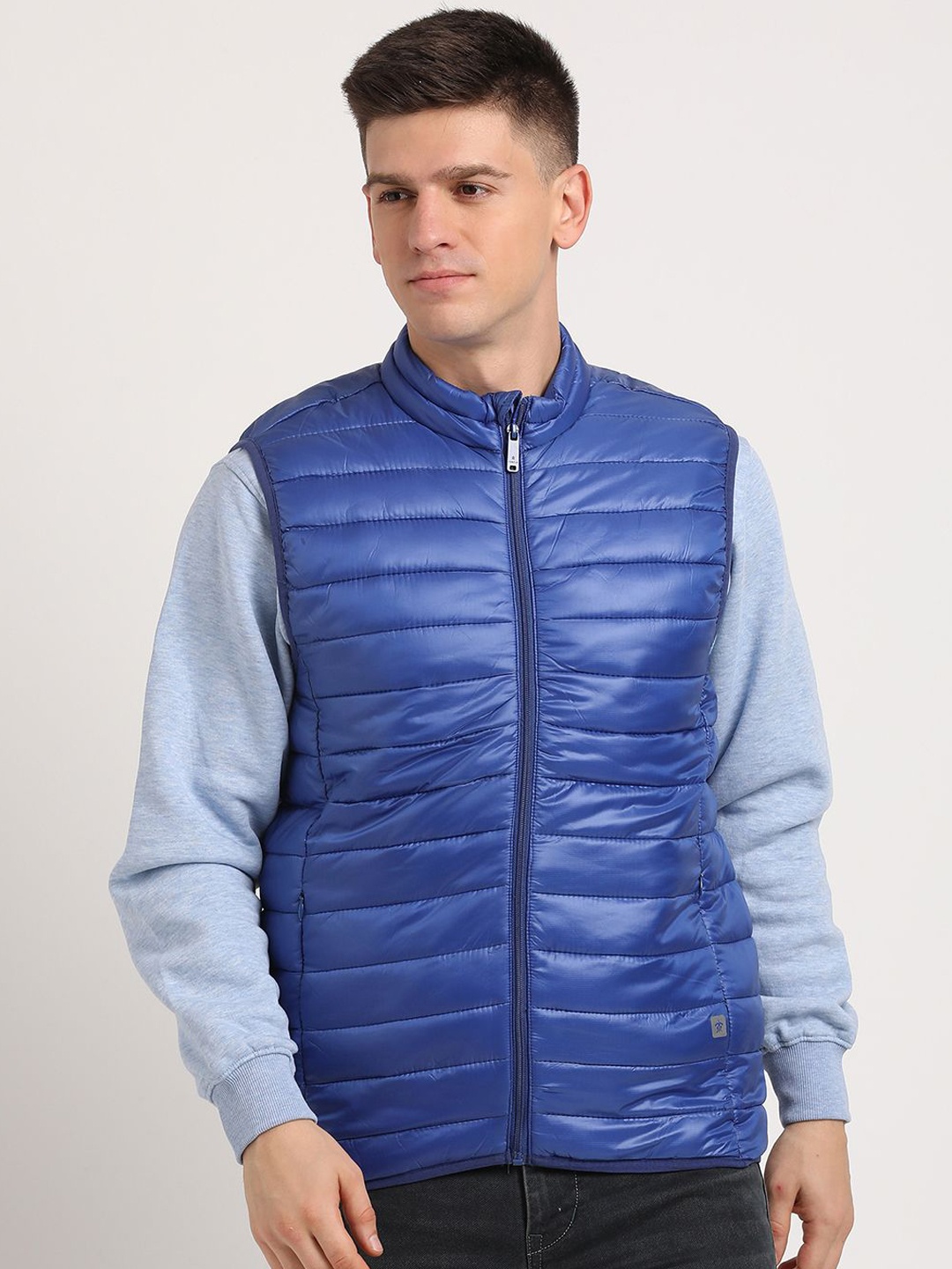 

Turtle Men Mock Collar Solid Casual Gilet Windcheater Jacket, Blue