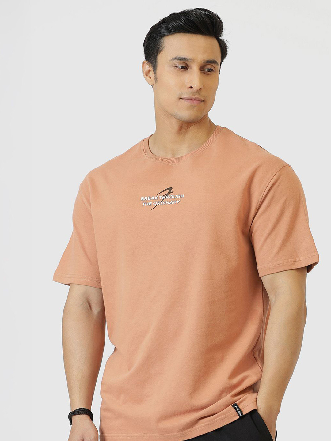 

FUAARK Men Moisture Wicking Typography Printed Round Neck Cotton T-shirt, Orange