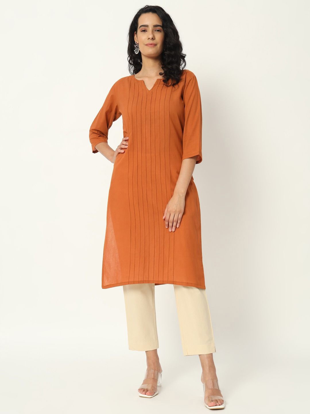 

SKYTICK Women Pure Cotton Straight Kurta, Orange