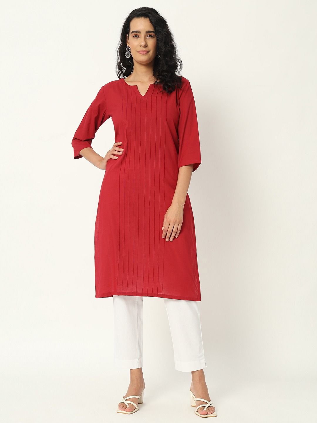 

SKYTICK Women Pure Cotton Straight Kurta, Red