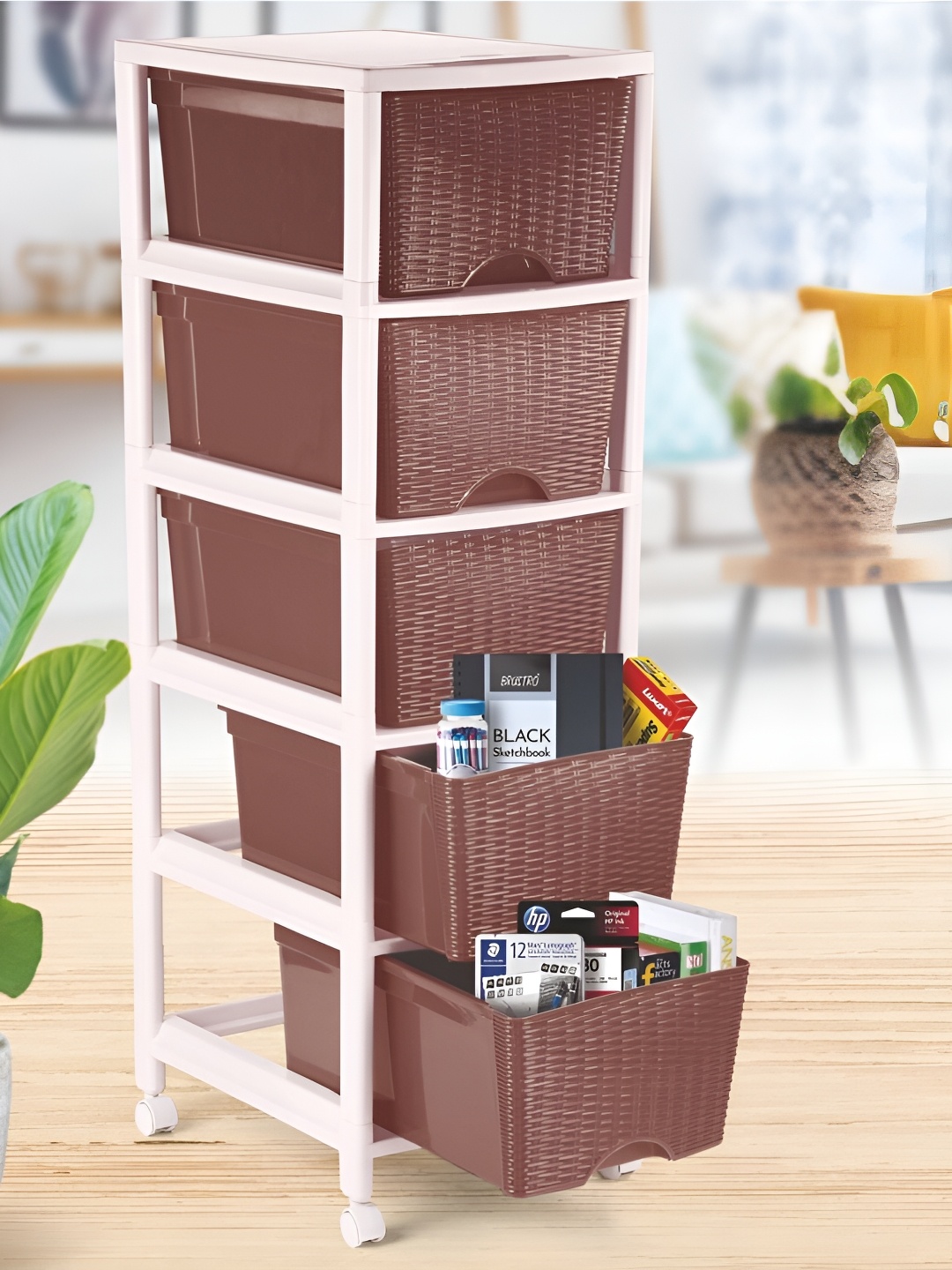 

Nayasa Brown & Cream Colored 5 Drawer Multi-Utility Organiser