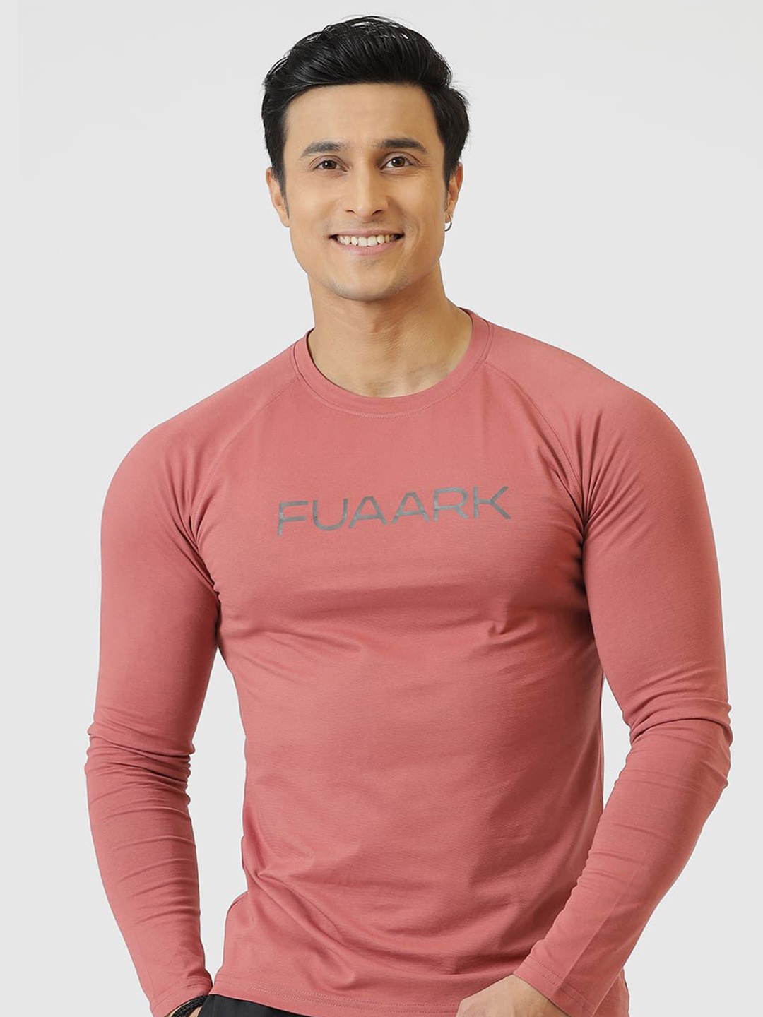 

FUAARK Men Moisture Wicking Typography Printed Round Neck Cotton Compression Fit T-shirt, Red