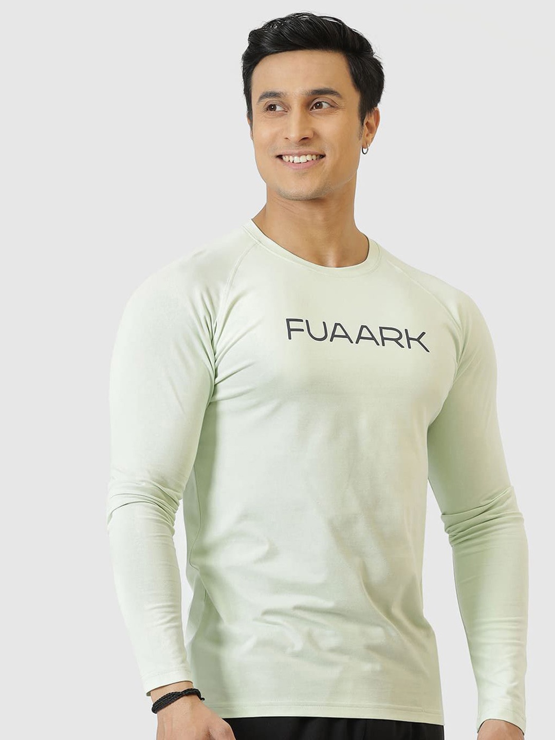 

FUAARK Men Moisture Wicking Brand Logo Printed Round Neck Cotton Compression T-shirt, Lime green