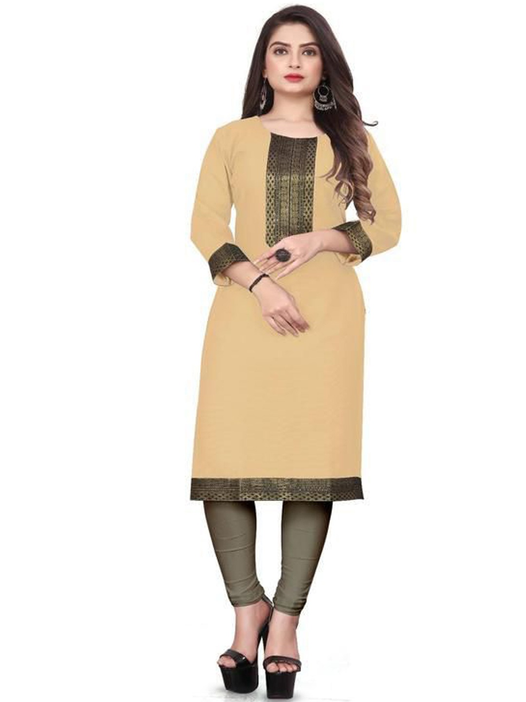 

HF HOLYDAY FASHION Women Woven-Design Straight Kurta, Cream