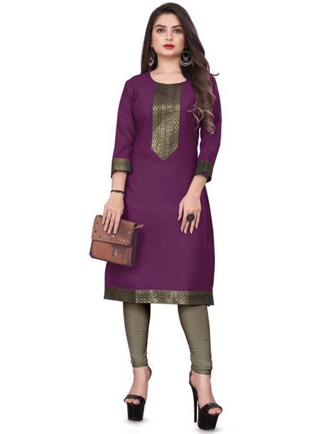 

HF HOLYDAY FASHION Women Woven-Design Straight Kurta, Purple