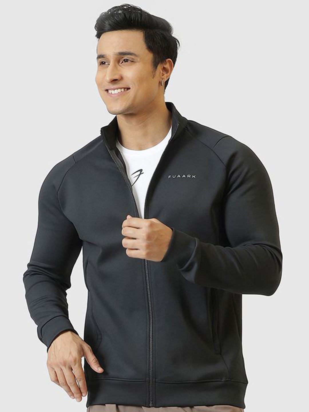 

FUAARK Men Mock Collar Anti Odour Solid Sporty Jacket, Black