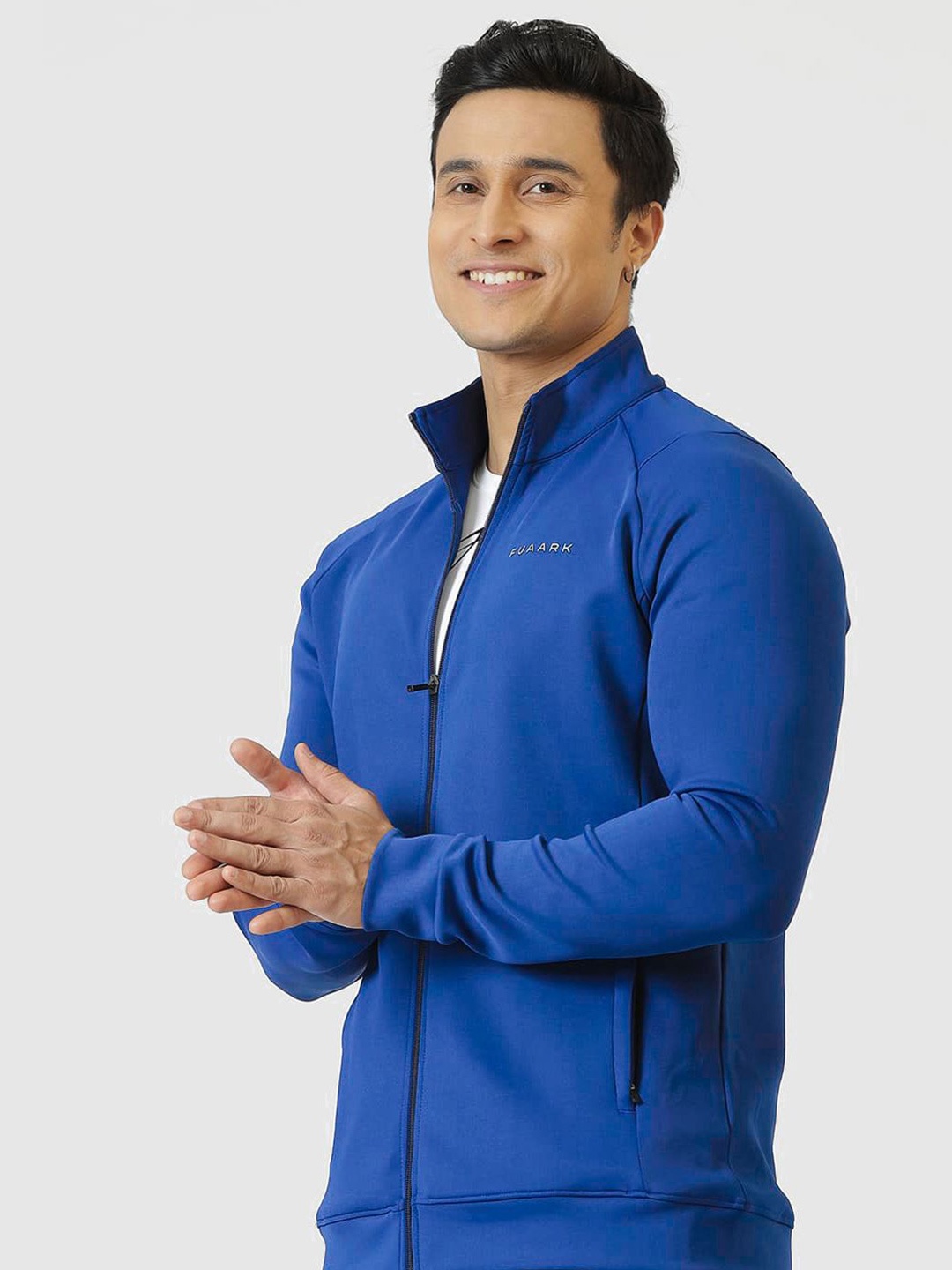 

FUAARK Men Mock Collar Solid Sporty Jacket, Blue