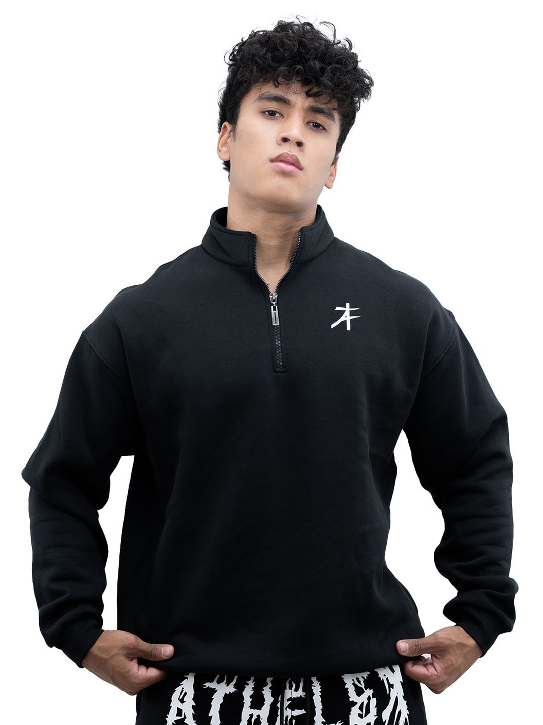 

Athflex Men Cotton Fleece Dark Flex Gym & Casual Pullover, Black