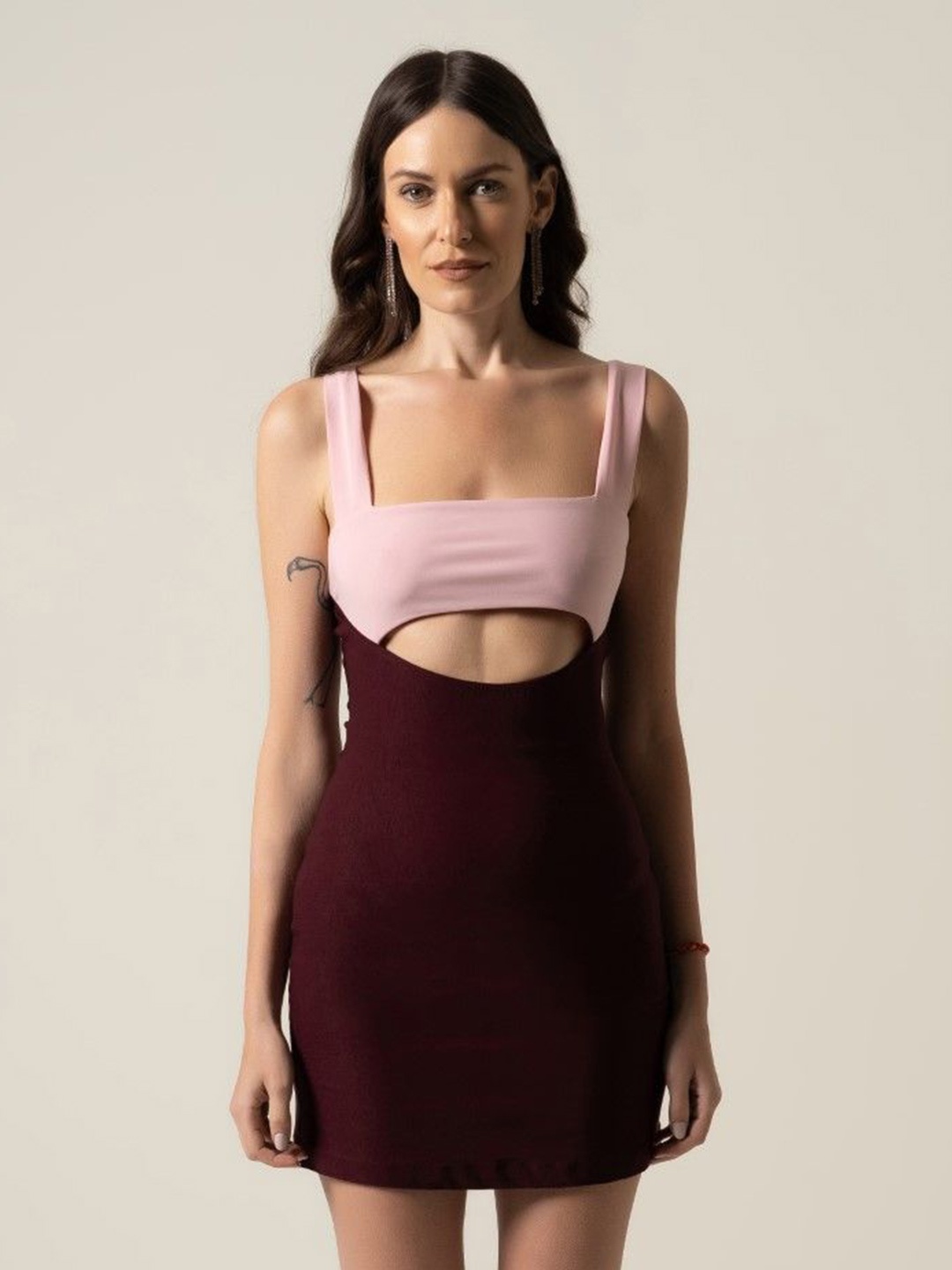 

CHALSI & CYRUS Women Square Neck Cotton Bodycon Mini Dress, Pink