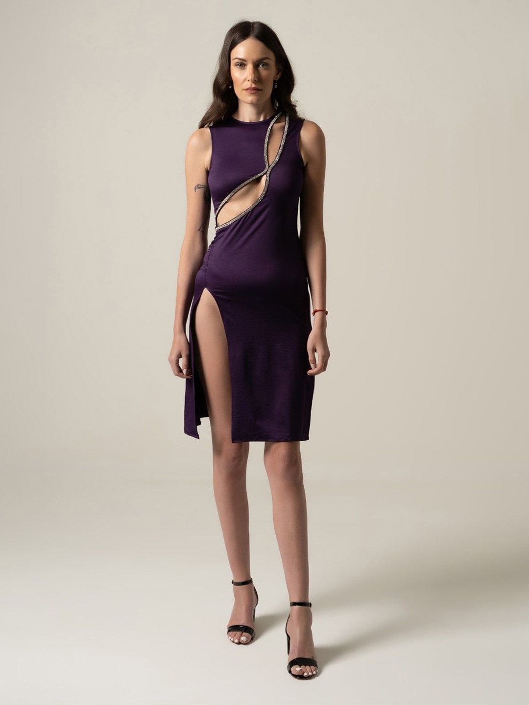 

CHALSI & CYRUS Women Round Neck Pure Cotton Sheath Above Knee Dress, Purple