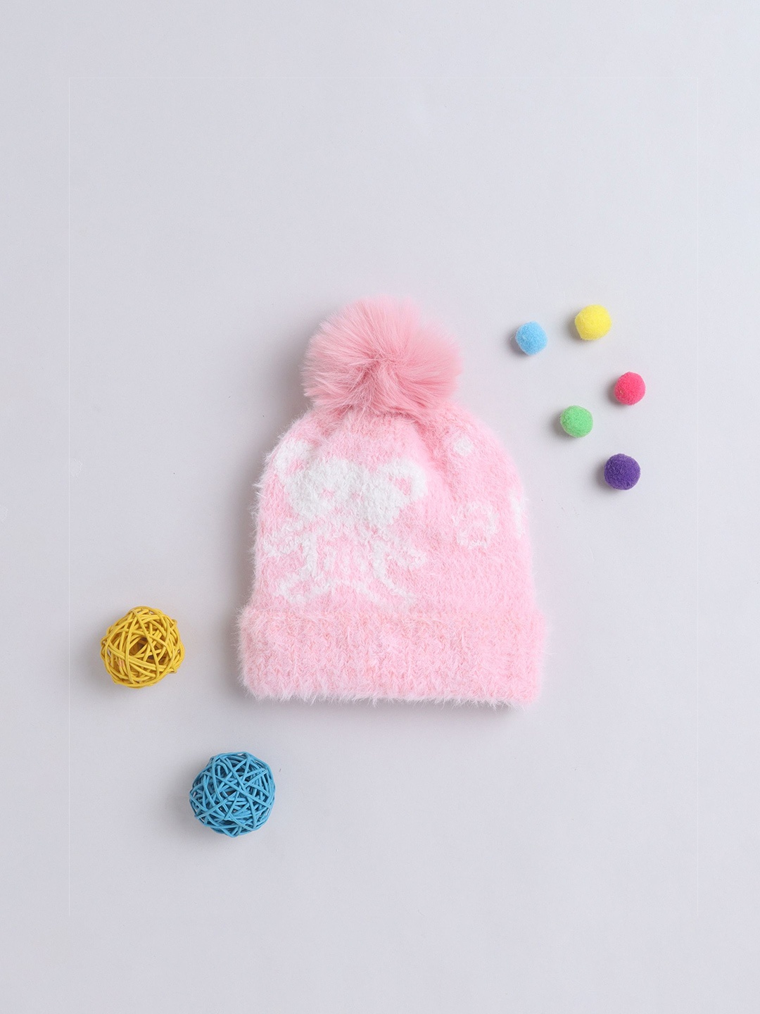 

The Magic Wand Girls Printed Woollen Beanie, Pink