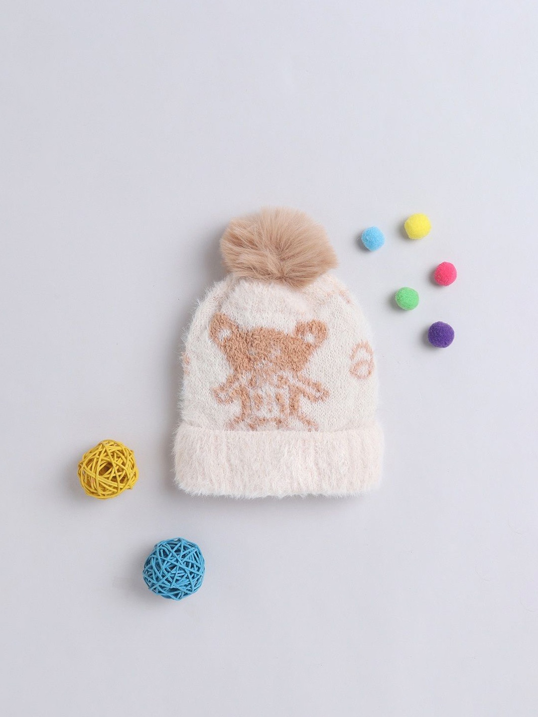 

The Magic Wand Girls Self Design Woollen Beanie, Off white