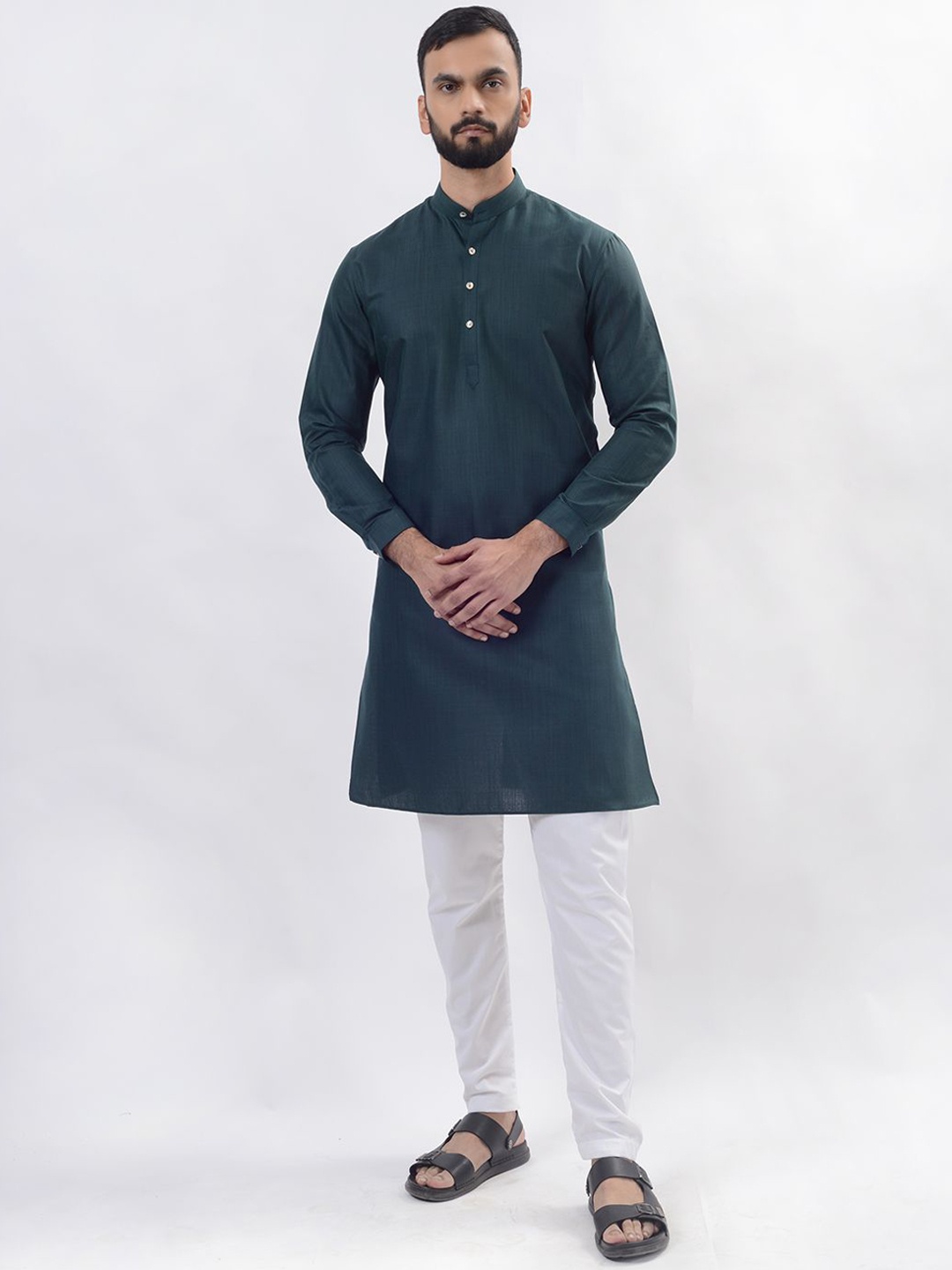 

Modi Band Collar Straight Kurta, Green