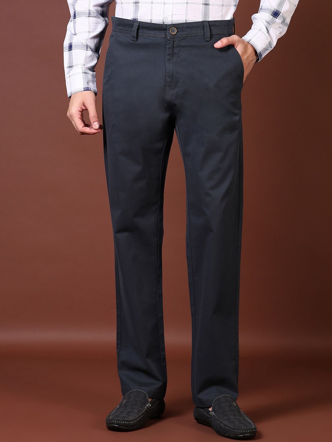 

V-Mart Men Cotton Formal Trousers, Blue