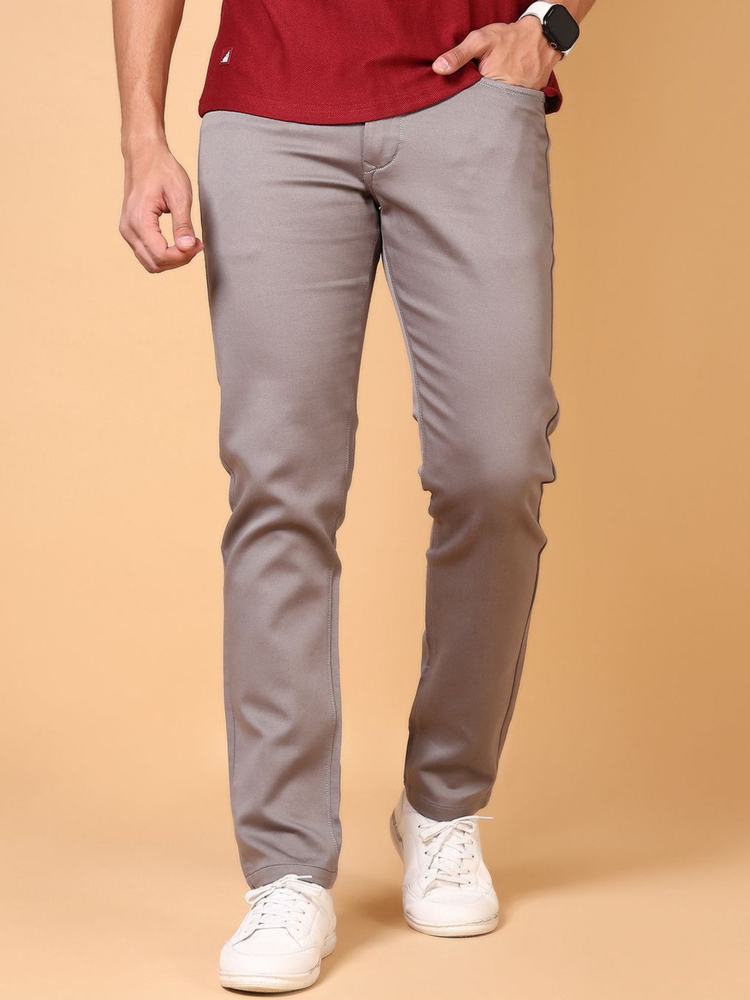 

V-Mart Men Regular Fit Cotton Chinos, Grey