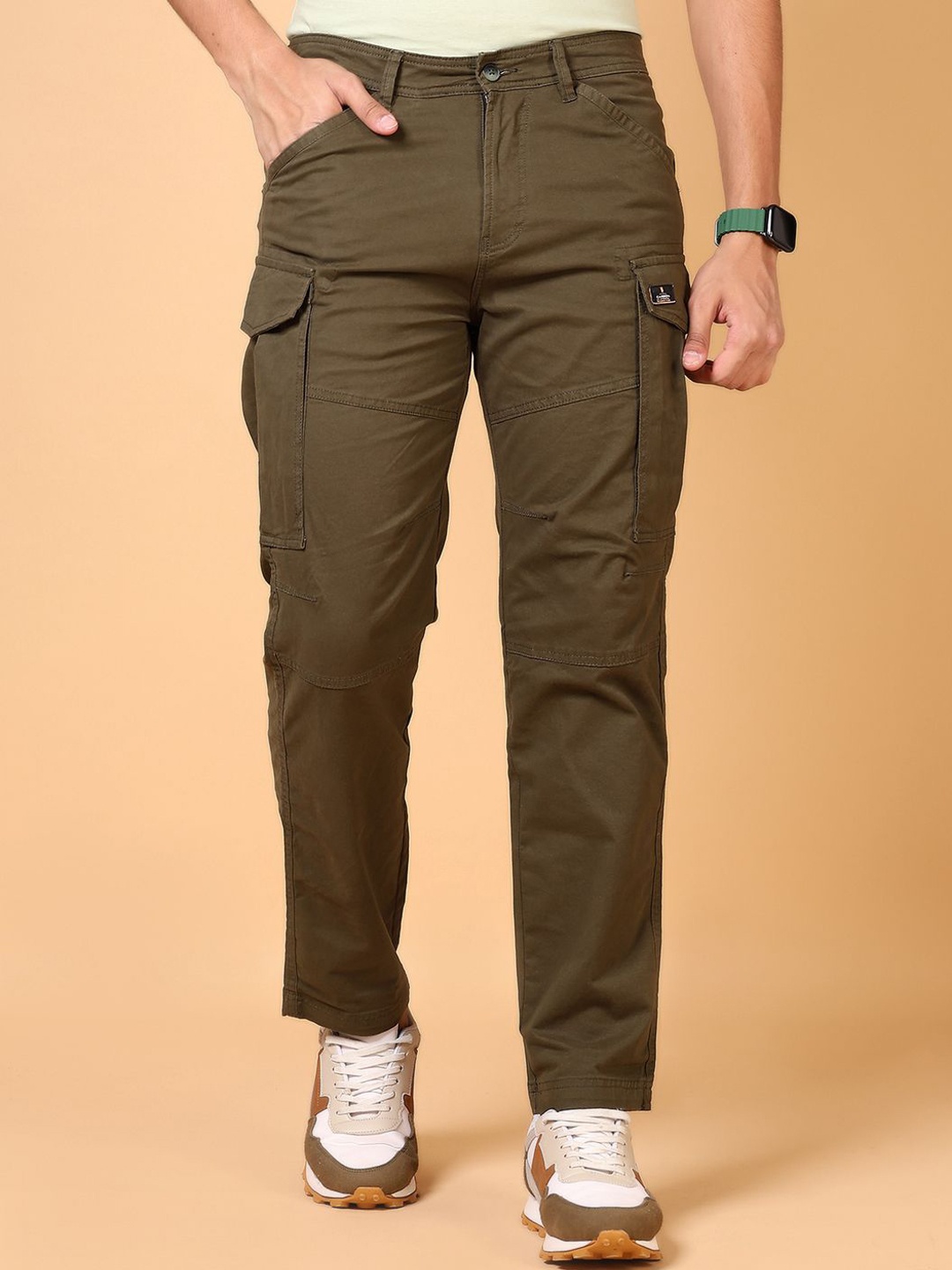 

V-Mart Men Regular Fit Cotton Cargos, Olive