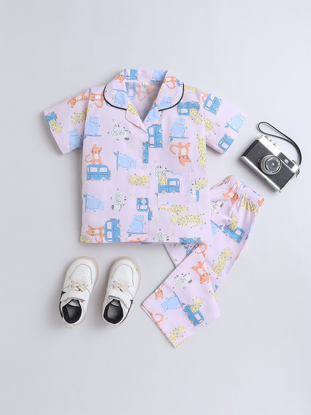 

The Magic Wand Infant Girls Printed Pure Cotton Shirt With Trousers Night Suit, Pink