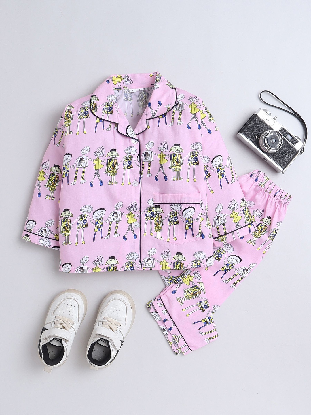 

The Magic Wand Infant Girls Printed Pure Cotton Shirt With Trousers Night Suit, Pink