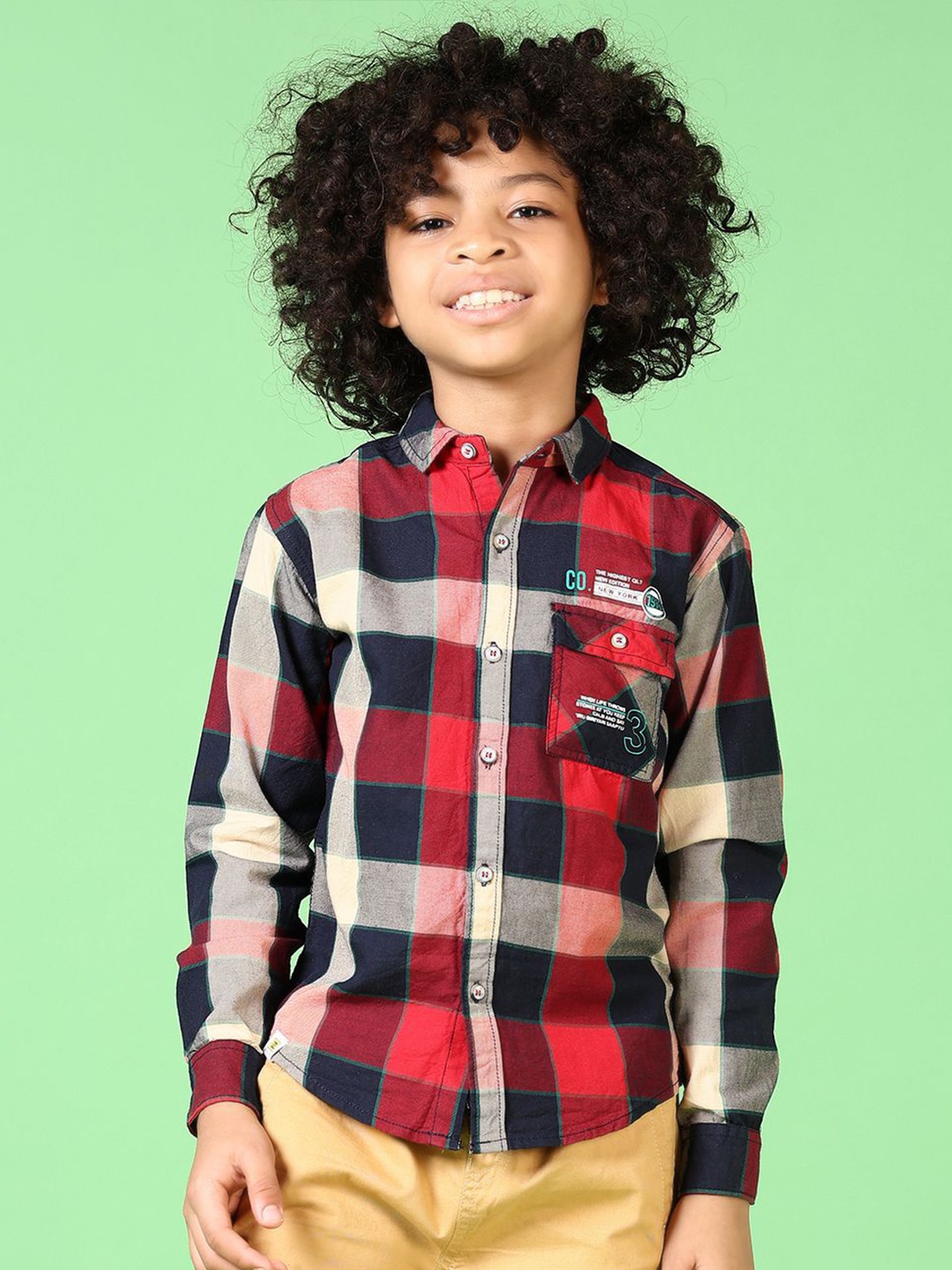 

V-Mart Boys Spread Collar Windowpane Checked Cotton Casual Shirt, Red