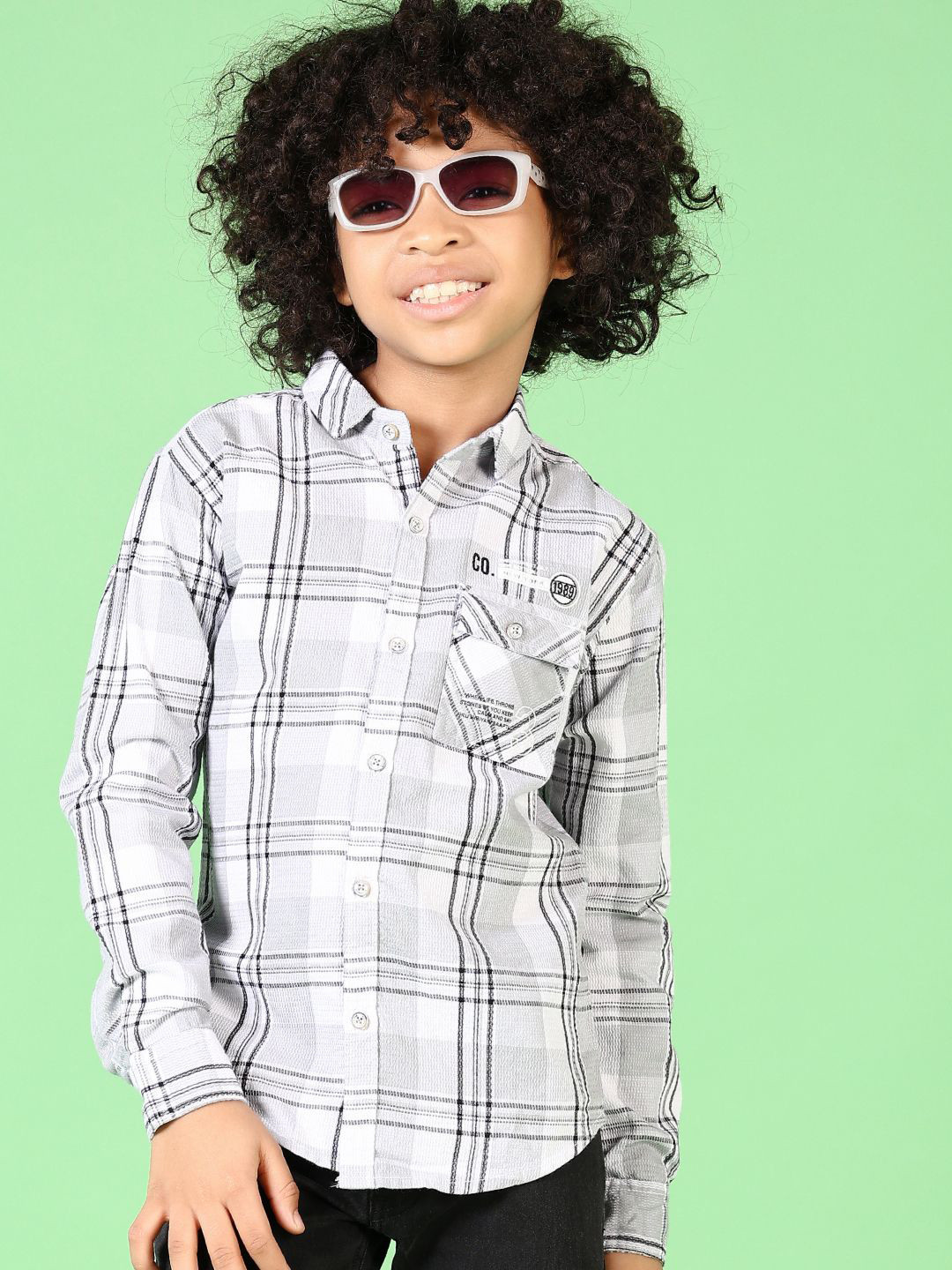 

V-Mart Boys Spread Collar Tartan Checked Cotton Casual Shirt, Grey