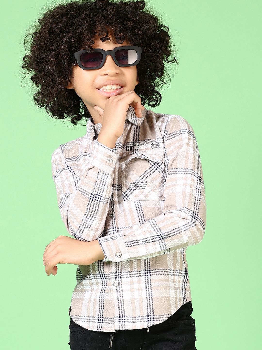 

V-Mart Boys Spread Collar Tartan Checked Cotton Casual Shirt, White