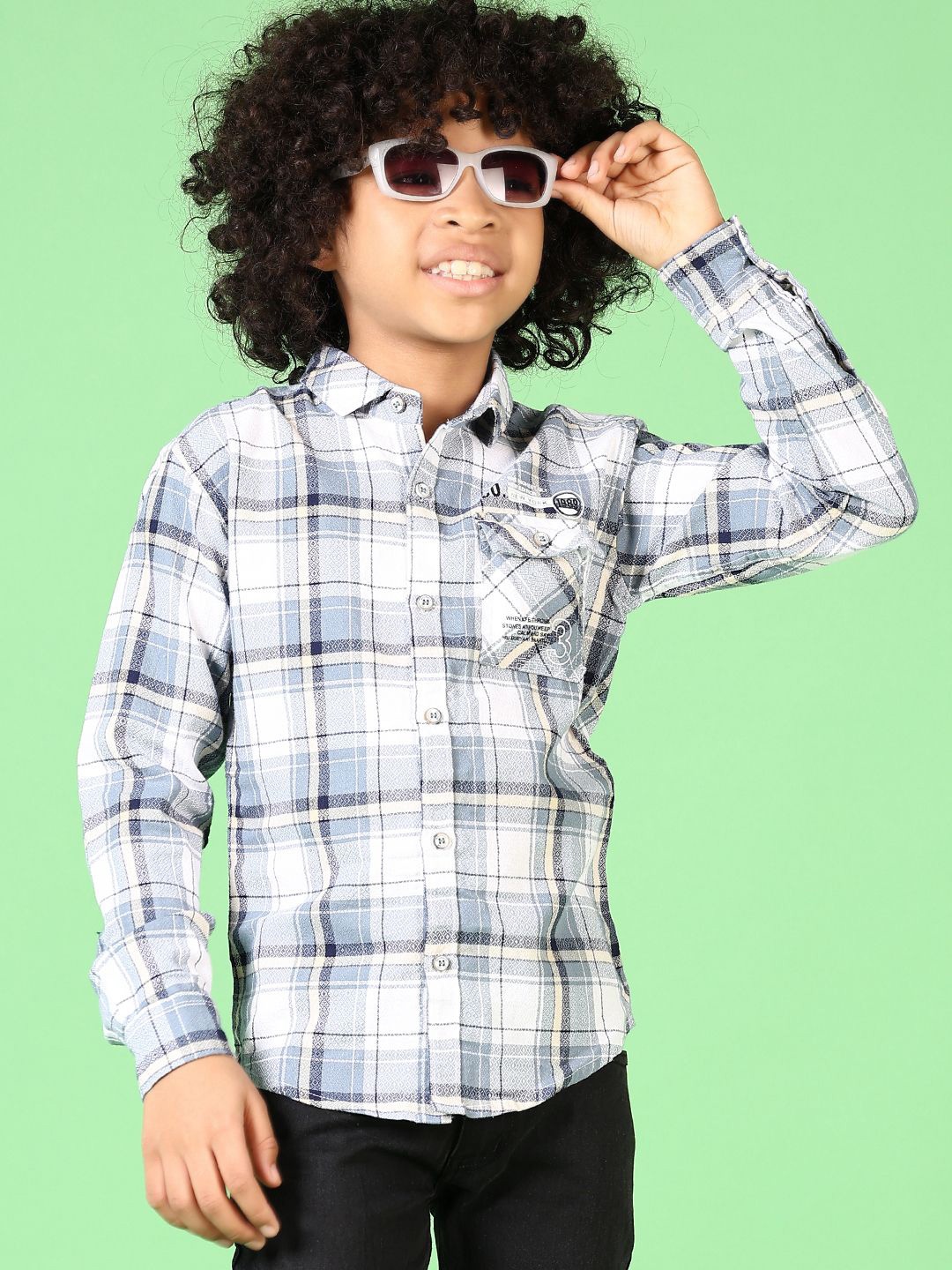 

V-Mart Boys Tartan Checks Opaque Checked Casual Shirt, Blue